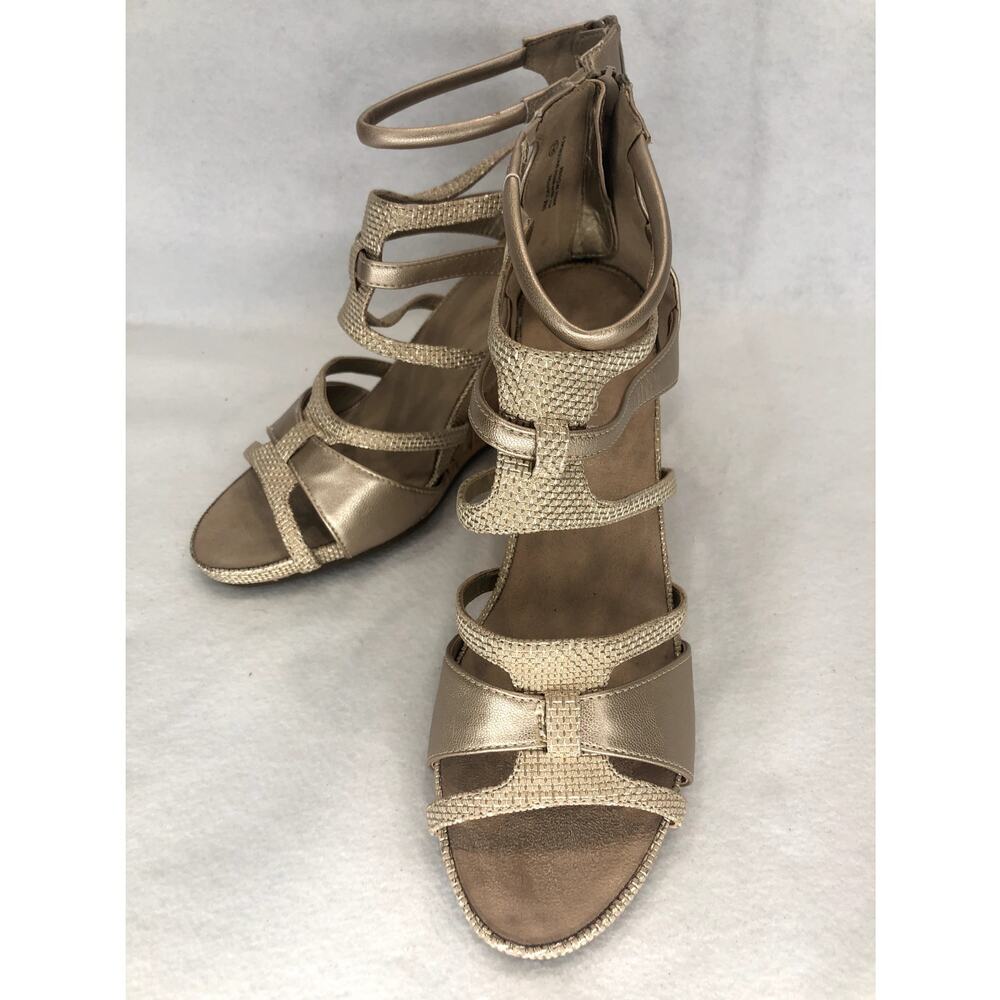 Aerosoles Capital Gold Size 9 Strappy Wedge Cork Heel Sandals
